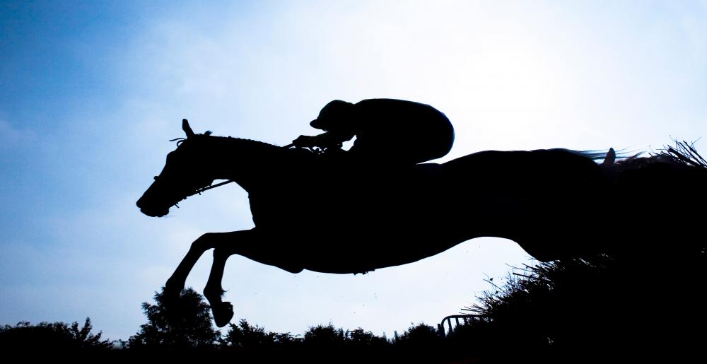 Rider and horse jumping during a Cross-country