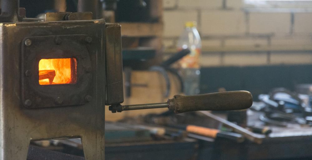 A forge with Mustad horseshoes in the workshop of Douwe Dokter