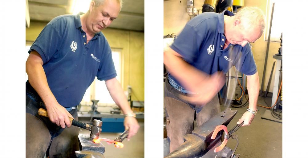 The Swedish farrier Jörgen Nordqvist forging a horseshoe